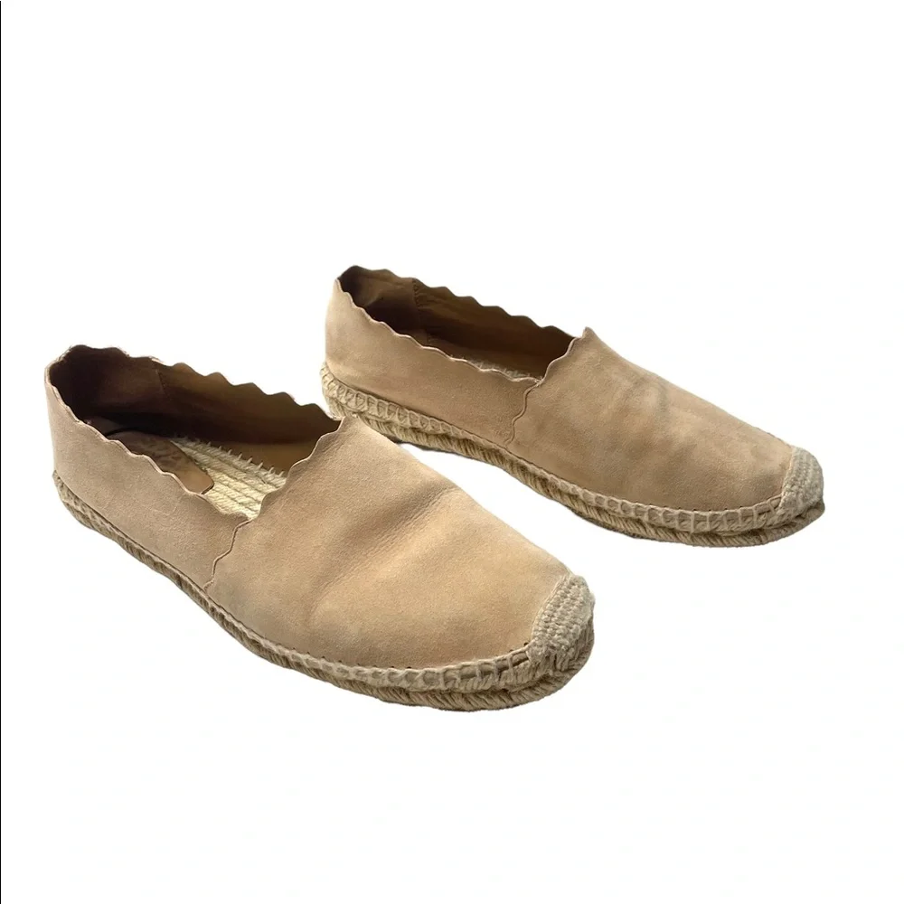Chloe | Lauren Suede Espadrille Scalloped Flats in Neutral Beige 38